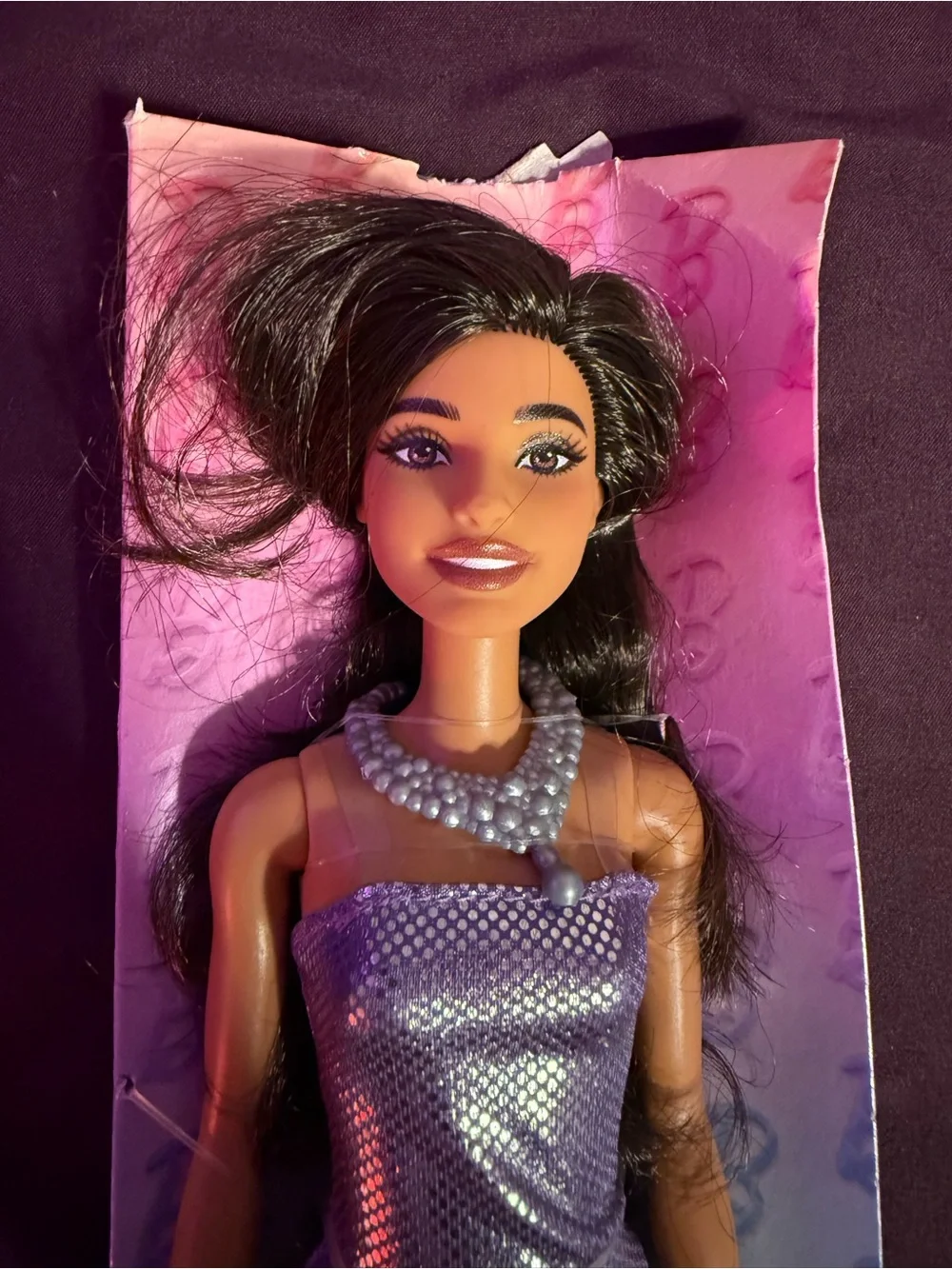 Barbie Fashionistas Doll #234 with Brown Hair Wearing Sequined Purple Outfit